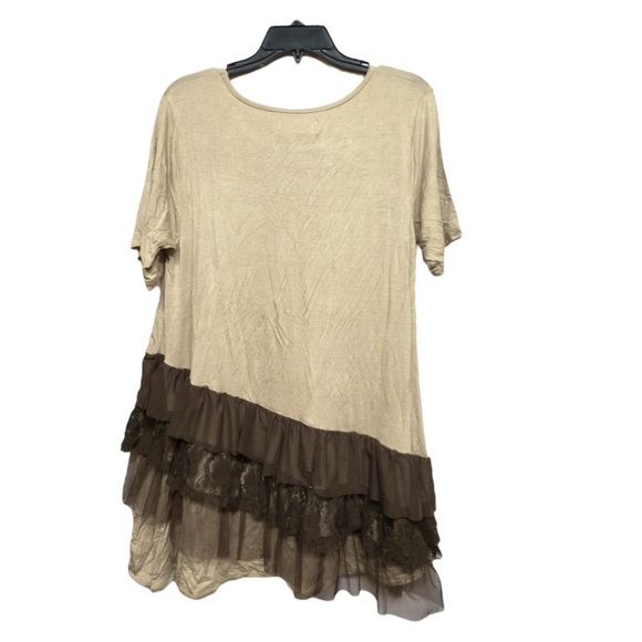 Lady Noiz Tan and Brown Asymmetrical Ruffled Tunic - Picture 2 of 3
